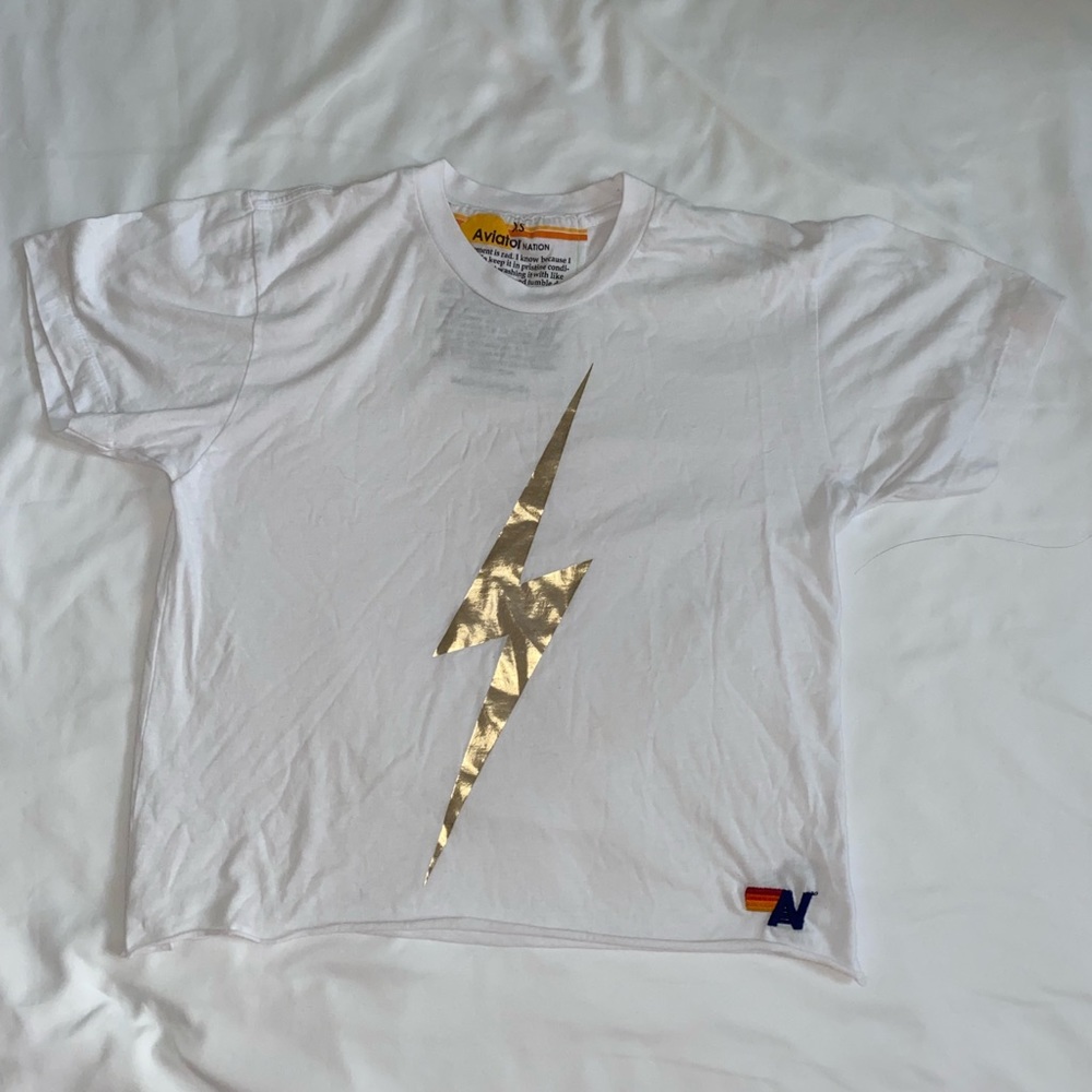 aviator nation gold and white lighting bolt Tee
